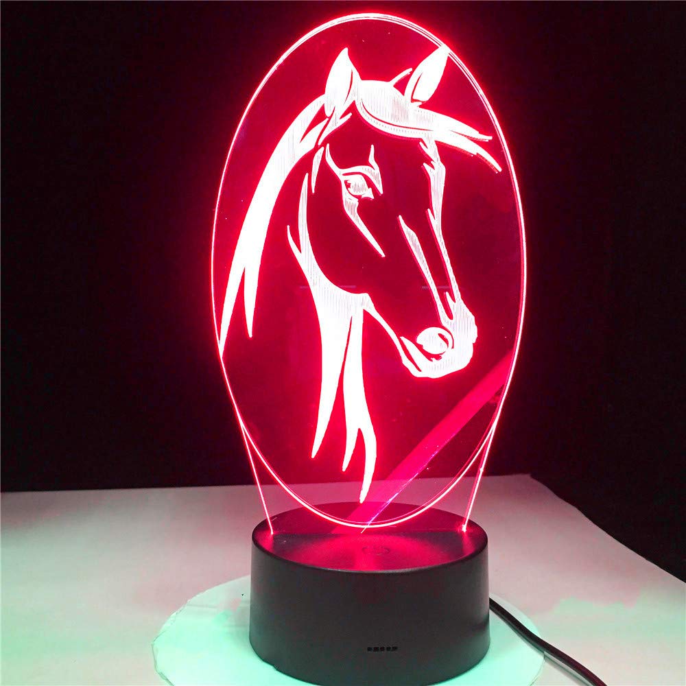 3D Horse Night Light Led Touch Switch Decor Table Desk Optical Illusion Lamps 7 Color Changing Lights LED Table Lamp Xmas Home Love Birthday Children Kids Decor Toy Gift