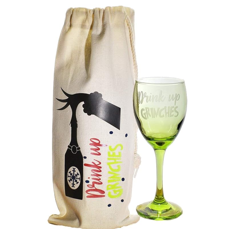Drink Up Grinches Wine Glass and wine Bag