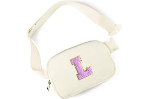 Gitus Gifts for 8 9 10 11 12 Year Old Girls Belt Bag Fanny Pack Crossbody Bags with Initial Letter Patch Cute Stuff Birthday Gifts for Teen Girls Women Personalized Trend Stuff (Ivory-L)