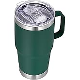 VEGOND 20 oz Tumbler with Handle Lid and Straw, Stainless Steel Insulated Travel Coffee Mug Spill Proof Double Wall Metal Tumbler Cup Keeps Drink Hot and Cold, Dark Green 1 Pack