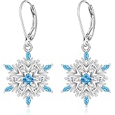 Snowflake Earrings for Women Sterling Silver Christmas Earrings Blue Snowflake Drop Dangle Earring Winter Crystal Jewelry Christmas Holiday Gift