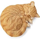 Sleeping Orange Tabby Cat Garden Statue Decor 8.27”L, Resin Realistic Sculptures Gift for Cats Lovers, Pet Memorial Stones for Loss of Pet, Kitty Figurine Art Decoration for Indoor Outdoor Home