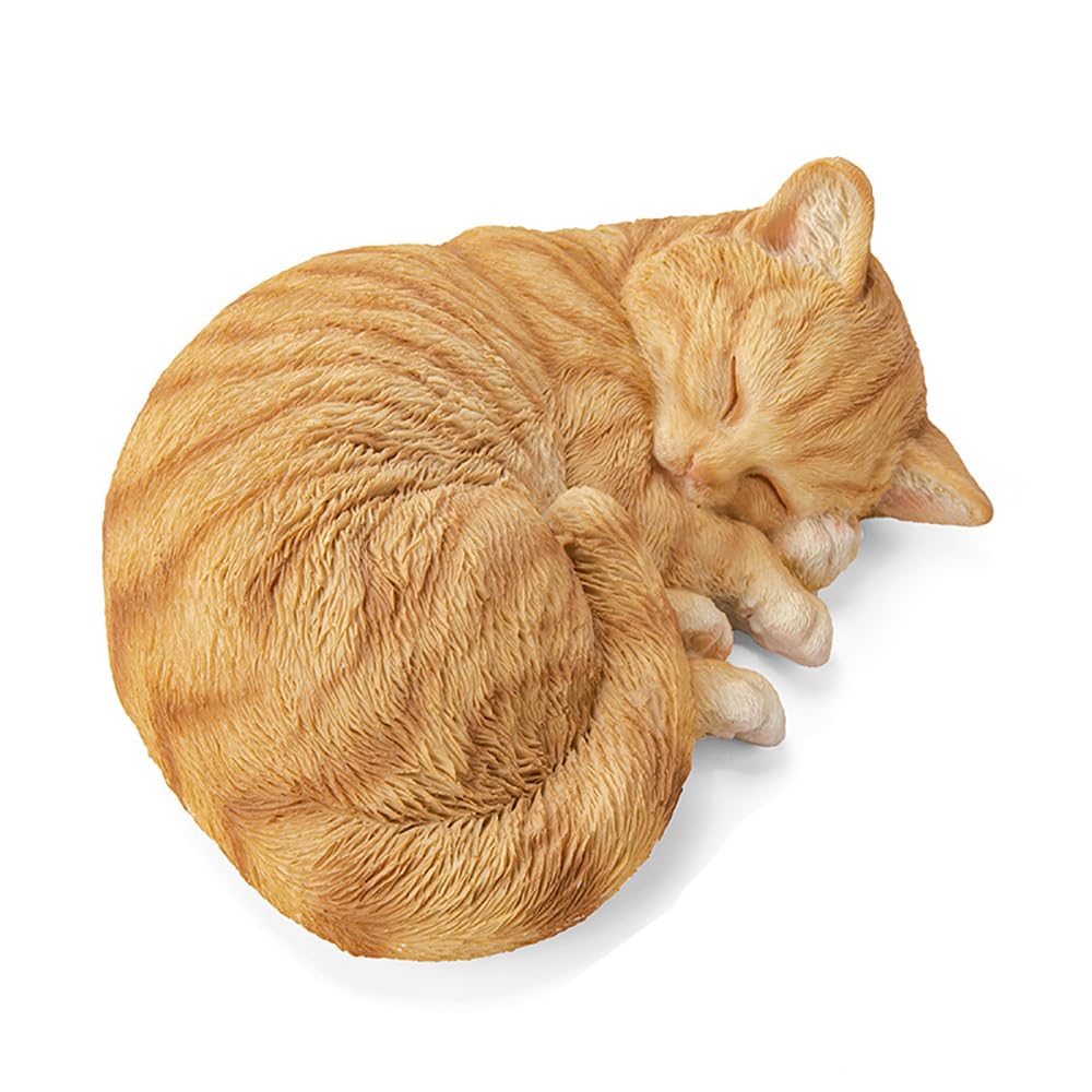 Photo 1 of Sleeping Orange Tabby Cat Garden Statue Decor 8.27”L, Resin Realistic Sculptures Gift for Cats Lovers, Pet Memorial Stones for Loss of Pet, Kitty Figurine Art Decoration for Indoor Outdoor Home