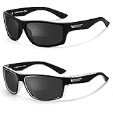 Missfive 2-Pack Mens Ultimate Bifocal Sunglasses with Readers Built In Sporty Upgraded Wrap Frame, UV400 Protection Driving & Reading Glasses for Outdoor +2.5