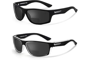 Missfive 2-Pack Mens Ultimate Bifocal Sunglasses with Readers Built In Sporty Upgraded Wrap Frame, UV400 Protection Driving & Reading Glasses for Outdoor +2.5