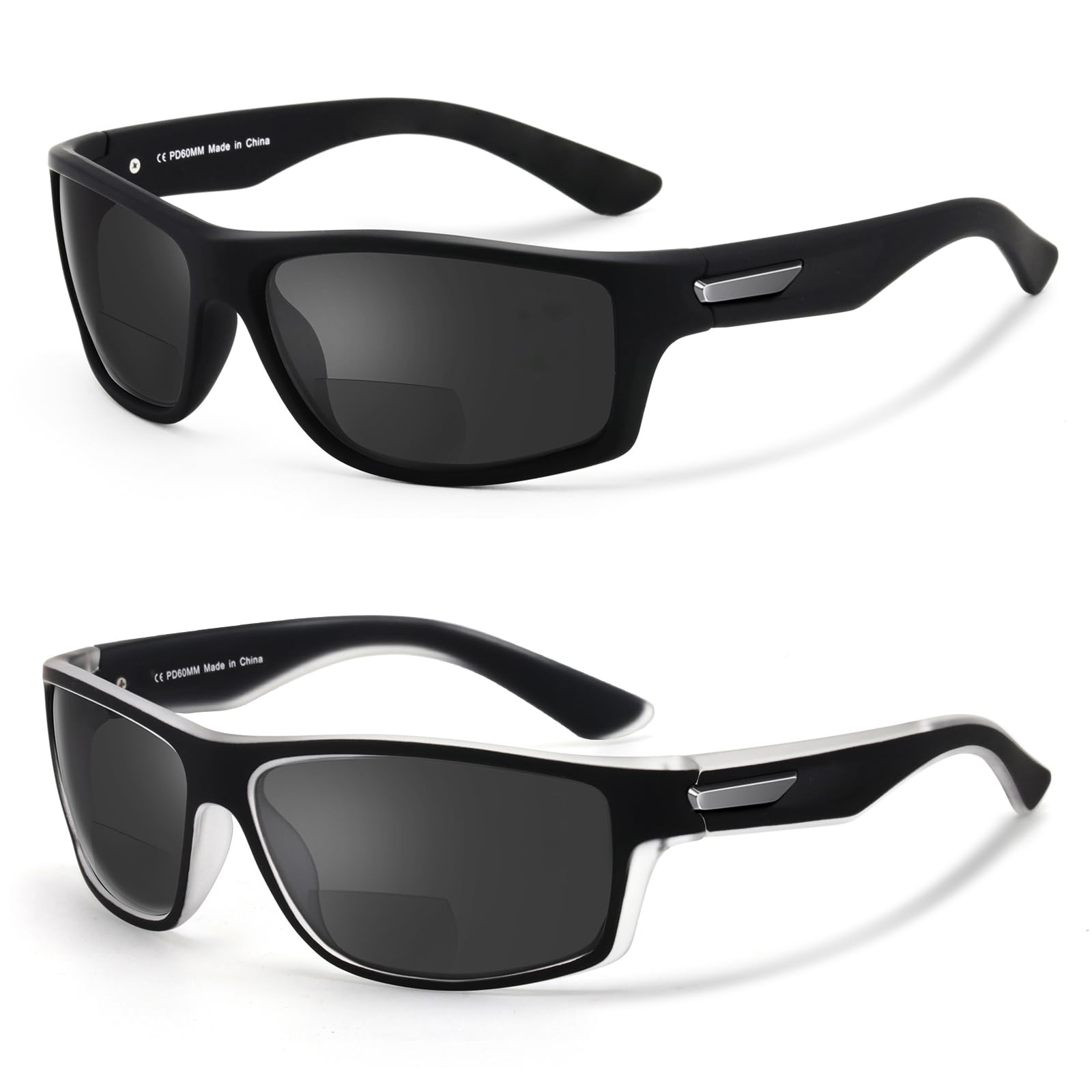 Photo 1 of Missfive 2-Pack Mens Ultimate Bifocal Sunglasses with Readers Built In Sporty Upgraded Wrap Frame, UV400 Protection Driving & Reading Glasses for Outdoor +1.5