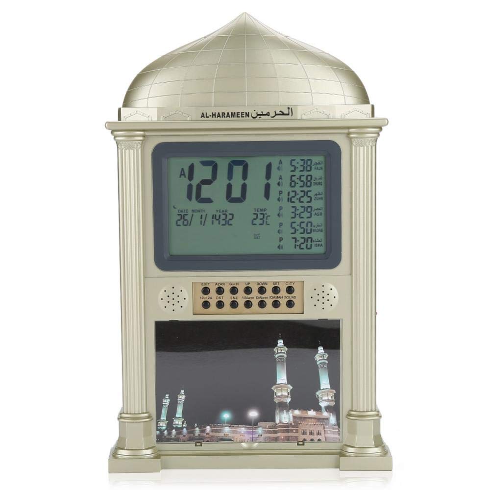 Walfront Premium Islamic Azan Alarm Clock,Plastic Automatic Muslim Azan Prayer Digital Calendar Time Display Alarm Wall Clock(Golden)