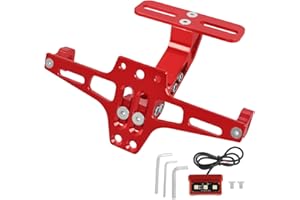 HAONEL Motorcycle License Plate Bracket Holder CNC Aluminum Red Universal Fender Eliminator Kit with Plate Light