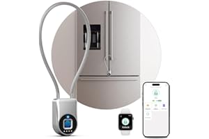 Dhiedas Fingerprint Cable Lock, Fridge Lock with Fingerprint Bluetooth APP Control, Smart Biometric Waterproof Child-Proof Refrigerator Lock for Kids & Adults Fridge French Door Cabinet Gate