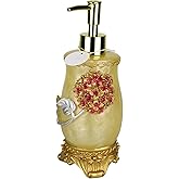 Vintage Soap Dispenser with Hydrangea Flower Decor - Resin - Antique Lotion Dispenser for Bathrooms, Kitchen Counters, Beauty Shops, Hotels (10 oz/300 ml, Pearl Yellow)