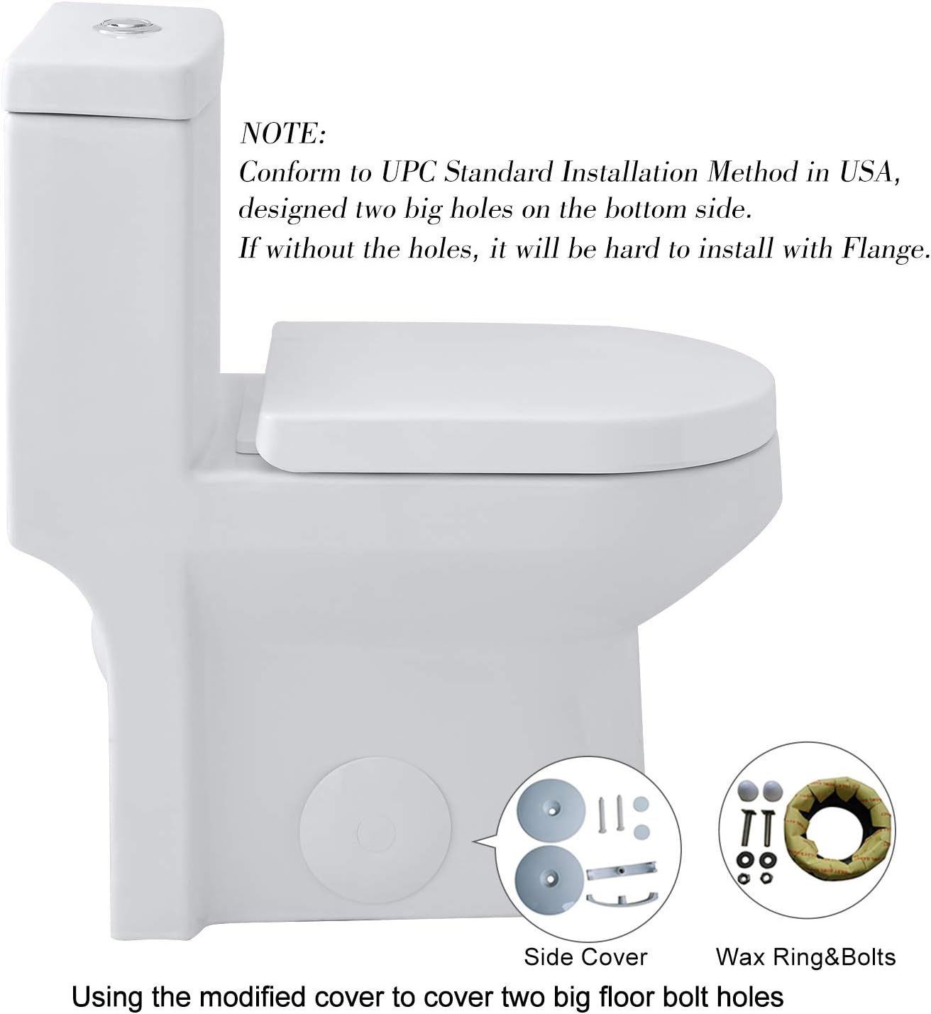 HOROW HWMT-8733/HT1000 Small 1-Piece Toilet Short Compact Bathroom Tiny Mini Commode Water Closet Dual Flush Concealed Trapway Seat Included - - 