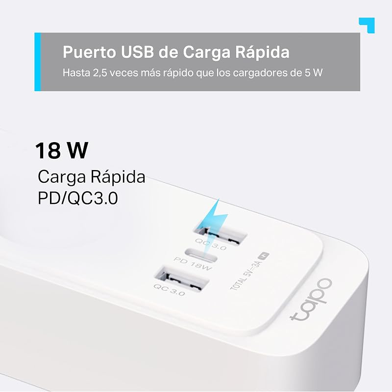 P300-Enchufe inteligente WiFi, 3 Enchufes y 3 USB,Carga rápida de 18 W