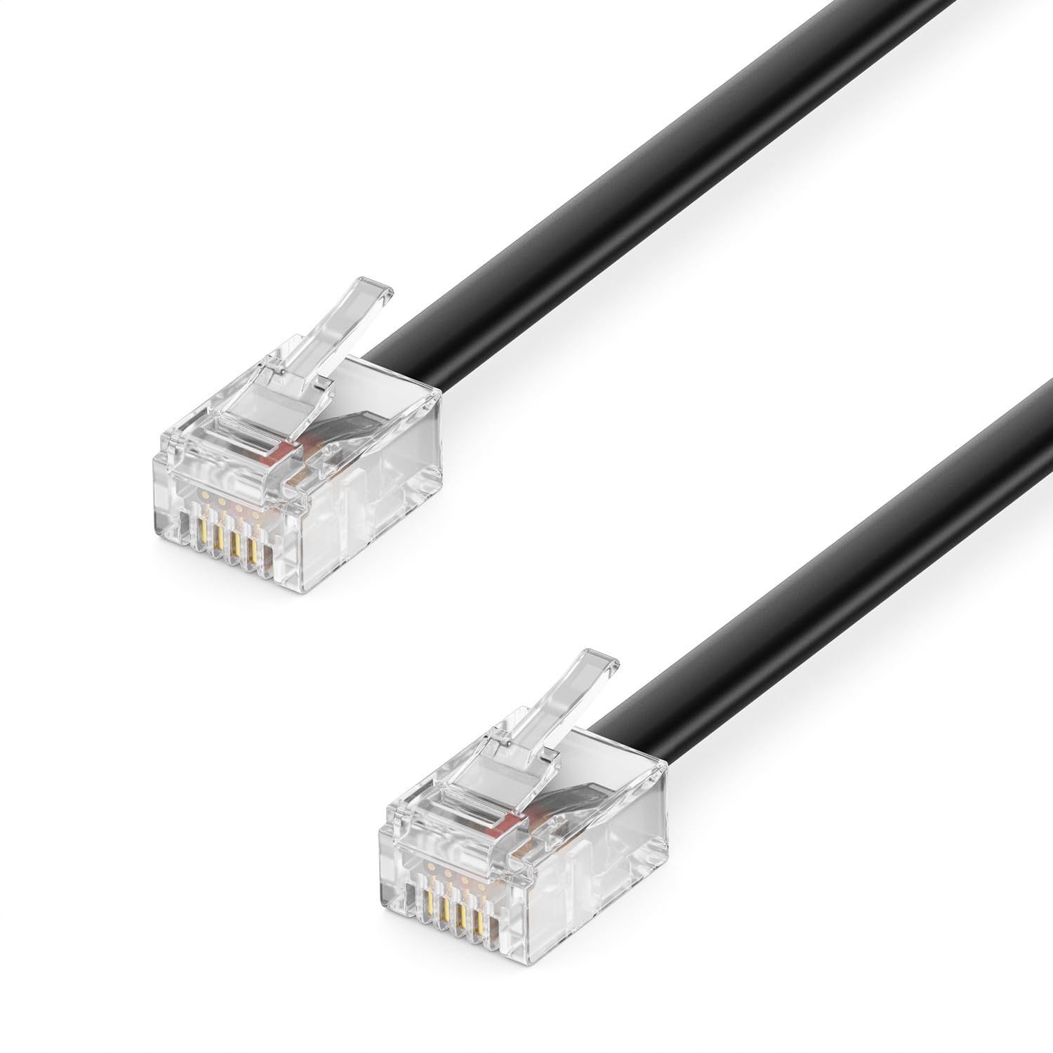 deleyCON 20m (65.62 ft.) Telephone Cable RJ11 Modular Cable 6P4C Western Cable RJ11 on RJ11 Connector Flat Cable Telephone Socket Modem Router Fax ISDN DSL VDSL Internet Black