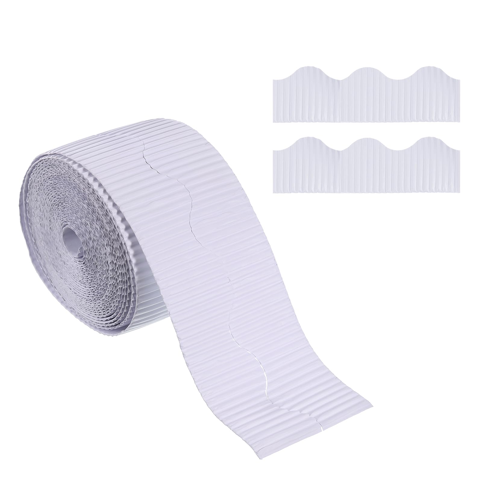 PATIKIL 3.9inch x 49.2ft Bulletin Board Border, Scalloped Trim Paper Corrugated Paper for Locker Classroom Decor Black White Cork Poster Boards, White