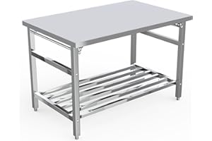 48x30 Inch Stainless Steel Folding Table, Heavy-Duty Commercial Prep Table with Adjustable Undershelf & 500 lbs Capacity, Com