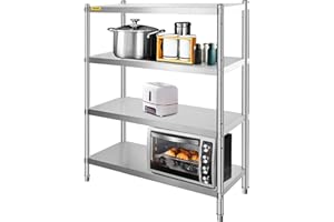 VBENLEM Stainless Steel Shelving 46.8x18.5 Inch 4 Tier Adjustable Shelf Storage Unit Stainless Steel Heavy Duty Shelving for Kitchen Commercial Office Garage Storage 330lb Per Shelf