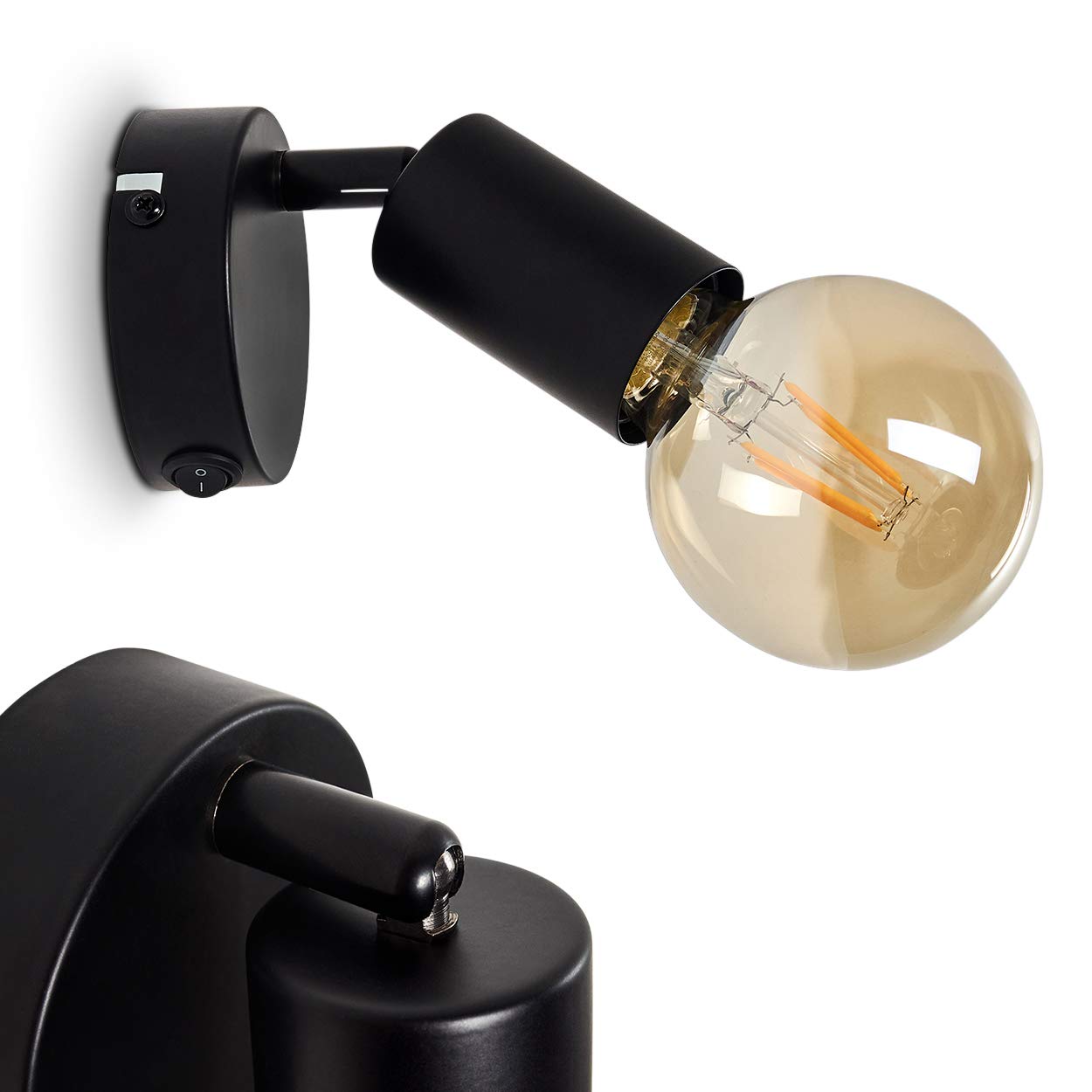 Wall Light Maidford, Adjustable wall lamp Made of Metal in Black, 1-Flame, 1 x E27, Retro/Vintage wall spot with on/Off Switch on the housing, Without Bulbs