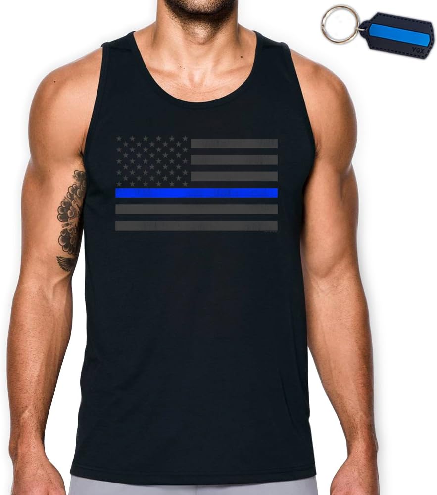 Thin Blue Line Flag Leo Police Men's Tank Top T-Shirt & Keychain Gift