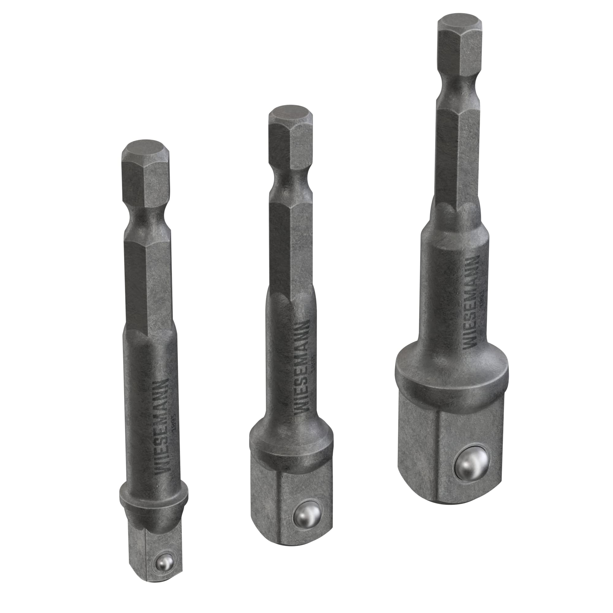 Wiesemann 1893 Drilling Adapter Set 3Pcs hex on square From I Socket adapter for 1/4, 3/8, 1/2 I from Cv steel I 81048