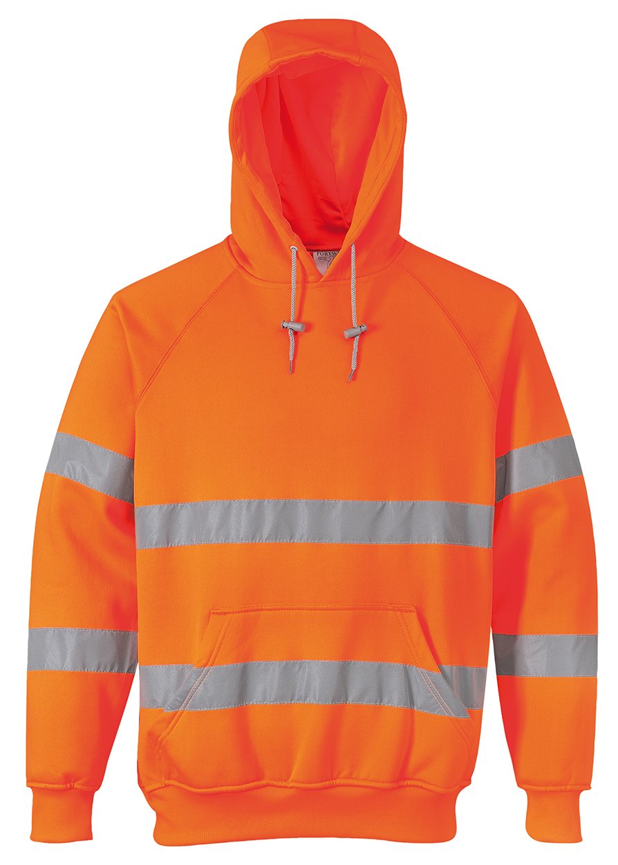 Portwest B304 Hi Vis Mens Hoodie Reflective Pullover High Visibility Hooded Sweatshirt Safety Workwear With Reflective Tape Orange Small