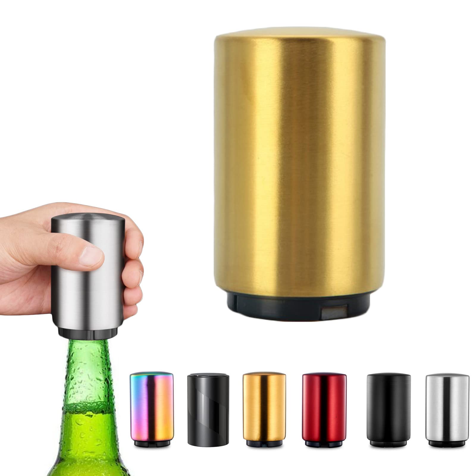 Magnetic Beer Bottle Opener,Stainless Steel Push Down Beer Bottle Opener, Beer Bottle Cap Opener with Magnet,Kitchen Gadgets for Men,Beer Gifts for Men Christmas Father's Day