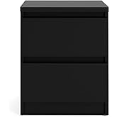 Tvilum, 2 Drawer Nightstand for Bedroom, Handle-free Drawers, Contemporary, Black