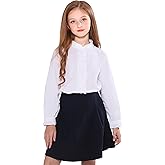 SOLOCOTE Girls White Blouse Ruffle Long Sleeve Button Down Shirts Princess Cotton Loose Soft Tops Spring and Summer 3-14Y