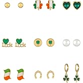 Madison Tyler St Patricks Day Earrings for Women | 9 Pairs Green Earrings | Shamrock Clover Stud Earrings | Lucky Horseshoe Green Clover Hat Shoes Earrings | Holiday Earrings for Women Jewelry Gift