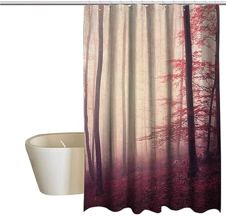 Amazon ウッドランドジオメトリックシャワーカーテンファンタジーマルサラ色霧の森ジャングル夢のような荒野森日光子供用バスルームゲストバスルームマルーンピーチ 0x180 Cm シャワーカーテン ホーム キッチン オンライン通販
