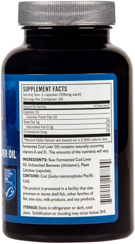 Amazon Com Blue Ice Fermented Cod Liver Oil Non Gelatin 120 Capsules Health Personal Care