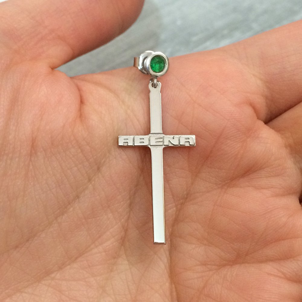 Cross Earrings with Birthstone, Personalized Custom Name