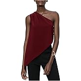 OYOANGLE Women's One Shoulder Asymmetrical Hem Sleeveless Blouse Pleated Summer Shirt Tops