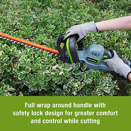 WORKPRO 20V Cordless Hedge Trimmer, 20" Dual Action Blades Electric Gardening Tool, 2.0Ah