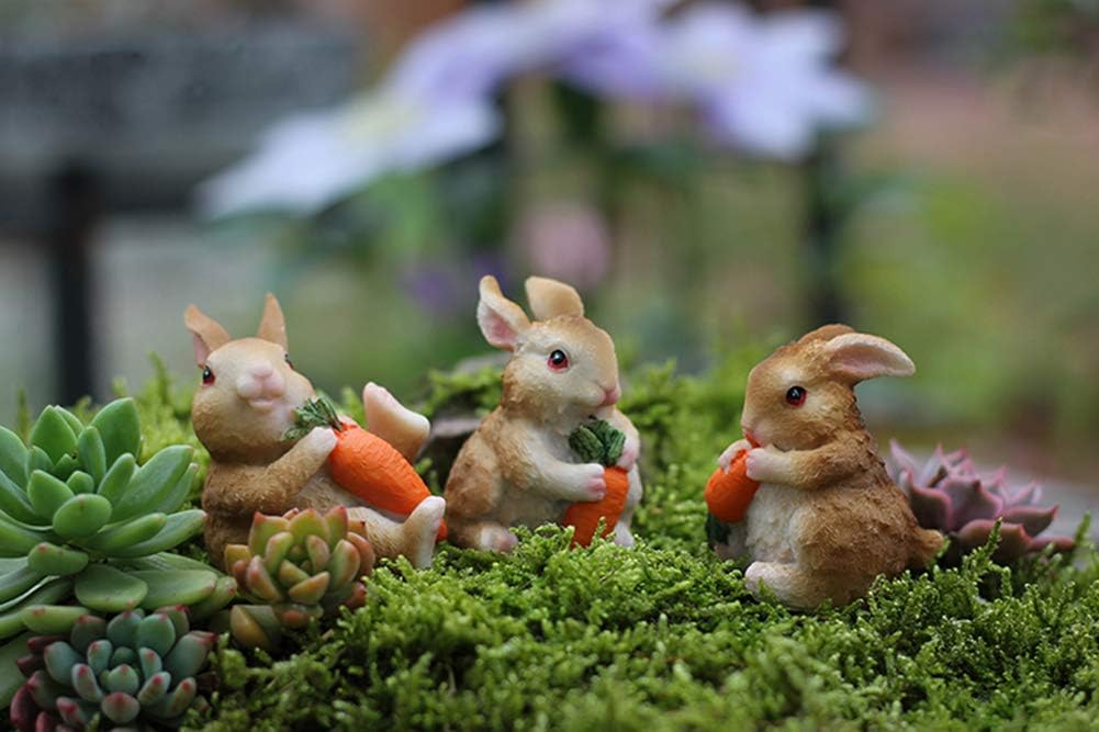 MUAMAX Miniature Bunnies 3 Sets Fairy Rabbit Figurines