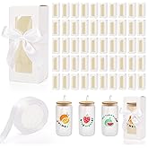 Mezchi 50 Pack Tumbler Gift Box with Window & Ribbon for Sublimation, Glass Cup Packaging for 12oz 16oz 20oz Drinking Jars, Wedding Bridal Shower Mother's Day Gifts Bulk Supplies (White)