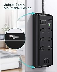 Power Strip Surge Protector, Addtam 6 Outlets and 3