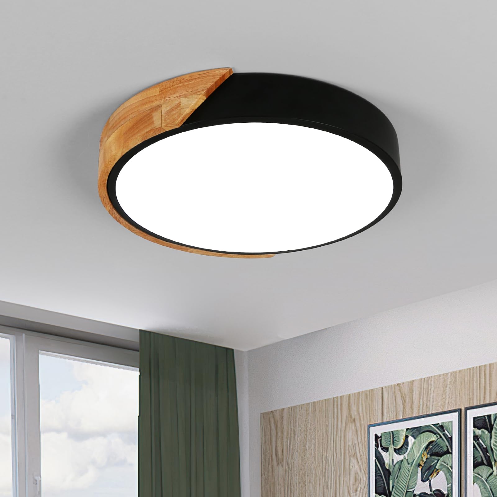 Led Ceiling Lights, 18W Cold White 6000K Ceiling Lights, Indoor Wooden Round Modern Led Ceiling Lights Ø30cm for Lounge Living Room Kitchen Dining Room Hallway Home Office Outside Porch