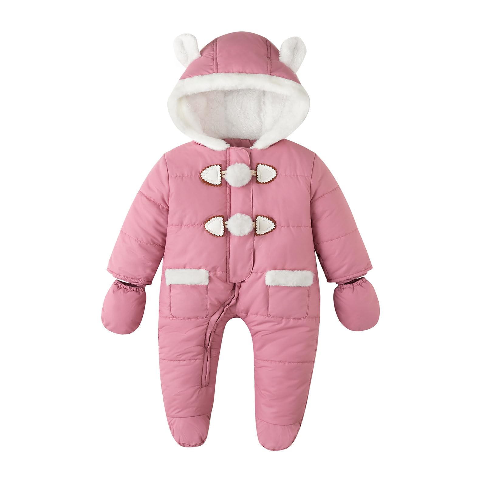 Photo 1 of ***BROKEN ZIPPER***
Simplee kids Infant Baby Girls Snowsuit Winter Hooded Warm Ruffle Jumpsuit Outerwear with Gloves for 18-24 Months(Lake Pink)