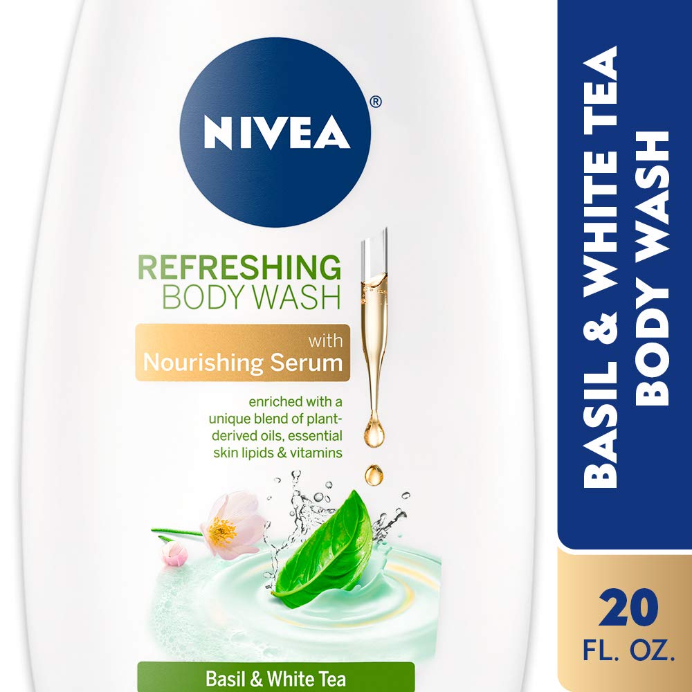 NIVEA Refreshing Basil and White Tea Body Wash - with Nourishing Serum - 20 fl. oz. Bottle : Beauty