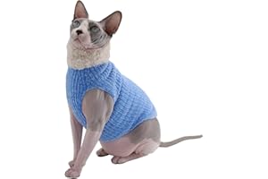 KITIPCOO Sphynx Cat Clothes Winter Warm Faux Fur Sweater Outfit, Fashion high collar Coat for Cats Pajamas for cats and small dogs Apparel, Hairless cat Shirts Sweaters (L (7.7-9.9 lbs), Sky Blue)