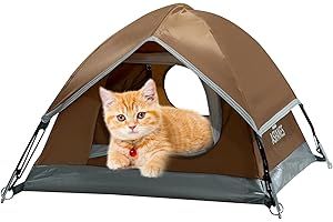 ASFANES Outdoor Waterproof Pet Camping Tent, Cave Bed for Indoor Cats and Small Dogs, Portable Cat House Dog House, 21.6x21.6x14.9'', Brown, S.