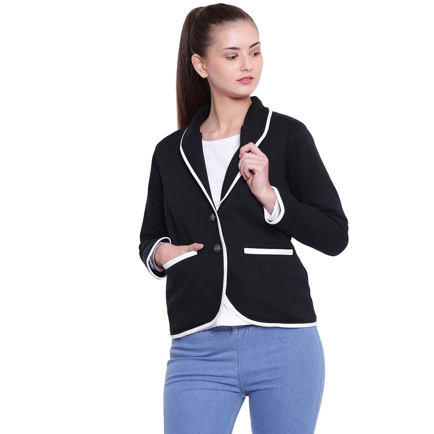texco shawl collar winter blazer for women black