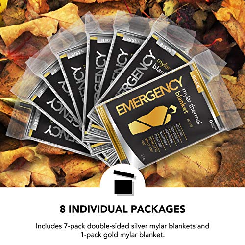 RISEN Emergency Foil Mylar Thermal Blankets (8 Pack) - Retains 90% of Body Heat, High Reflective Space Safety Blanket - Ideal Supply for Survival, Outdoors, Camping, Hiking, Marathons or First Aid - Thumbnail 5