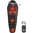 MANTUOLE Heated Sleeping Bag 5pcs Multi USB Power Support Heating Pads,Operated with Battery Power Bank or Other USB Power Supplies, Portable Compact Bag, Mummy Style.