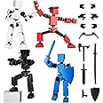 zumelio 4PCS Mini Titan T-13 Action Figures Set, Assembly Completed Luck Dummy Robot 13 Action Figure Toys for Boys Stick Figures with Multi Joints Movable Fidget Gifts for Kids(Black+White+Blue+Red)