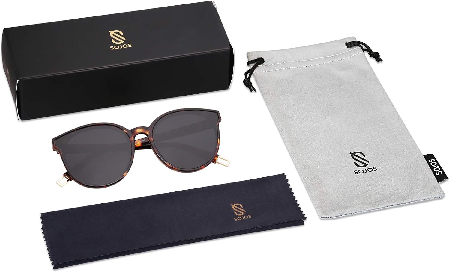 SOJOS Fashion Round Sunglasses for Women Men Oversized Vintage Shades SJ2057 with Tortoise Frame/Grey Lens: Clothing