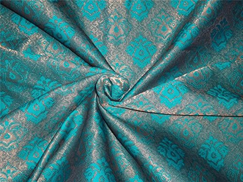 silk brocade fabric kingfisher green and mettalic gold BRO548[3]