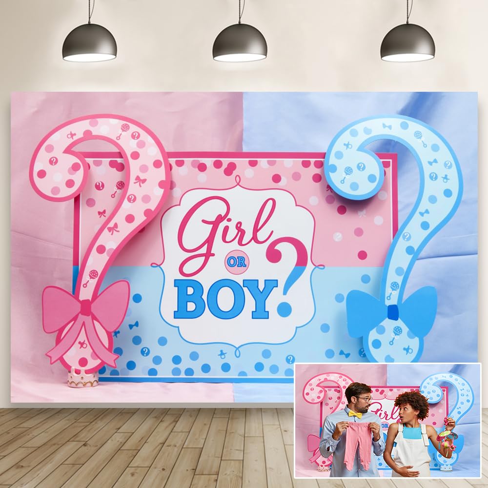 Aoihrraan 2,2x1,5m Gender Reveal Backdrop, 7x5ft Pink Girl or Blue Boy Baby Shower Party Decoration Photography Background Pregnancy Announcement Banner Supplies She or He Photo Studio Prop Photobooth