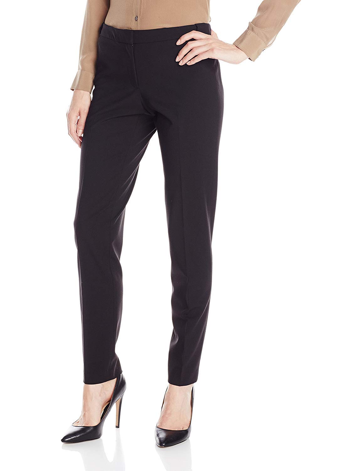 Calvin Klein Women’s Slim Fit Highline Suit Pant, Deep Black, 4