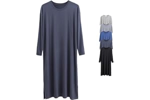 POPO PEA Mens Night Gown Sleep Shirts Comfy Nightgown Nightshirt Sleeping Lounge Nightwear Male Long Sleeve Pajama Sleepwear